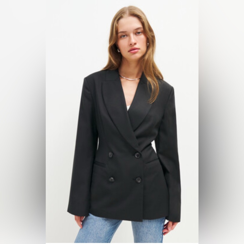 Reformation Martin Blazer Black Double Breasted Beauty!